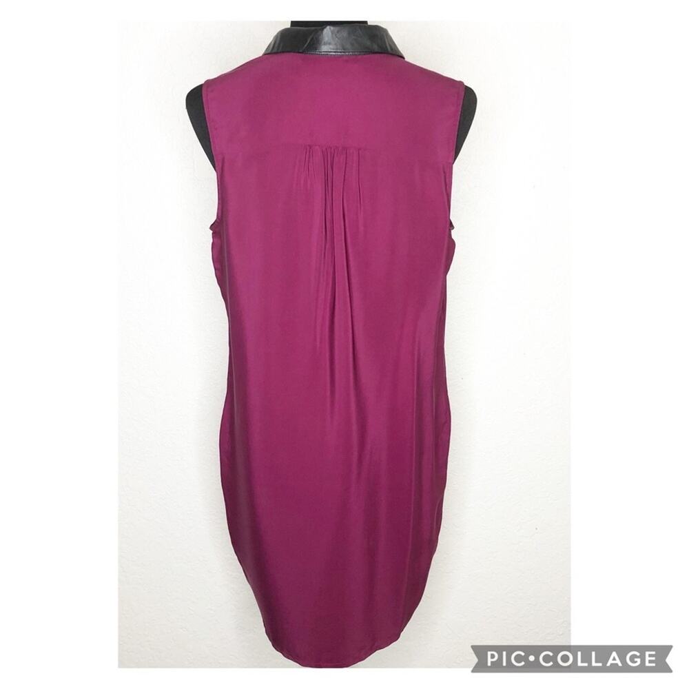 Amanda Uprichard magenta purple black faux leather collar silk dress size Medium - Picture 4 of 14